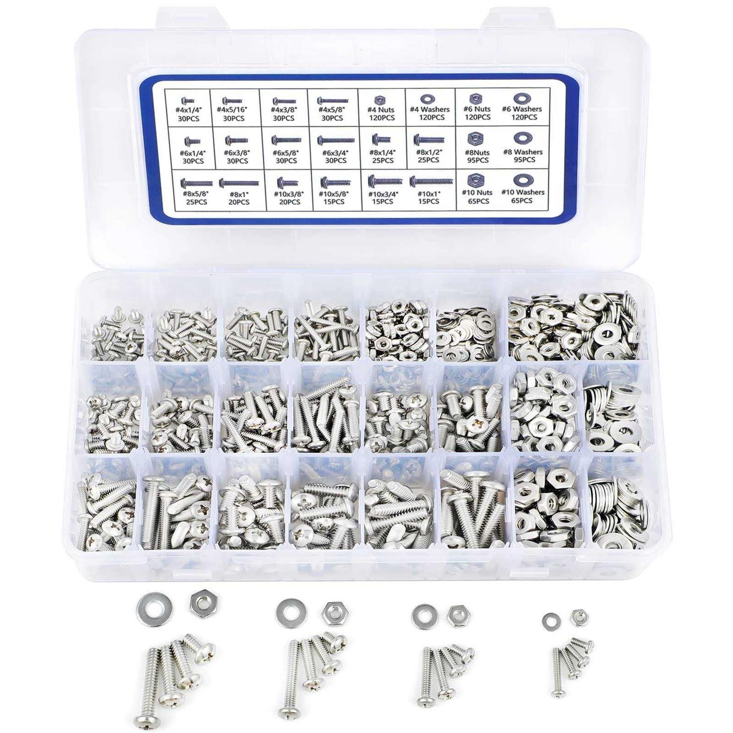 1200PCS Machine Screw Assortment Kit, JROUTH Phillips Pan Head #4-40#6-32#8-32#10-24 Assorted Nuts Bolts and Flat Washers Set - Cheap Fitting