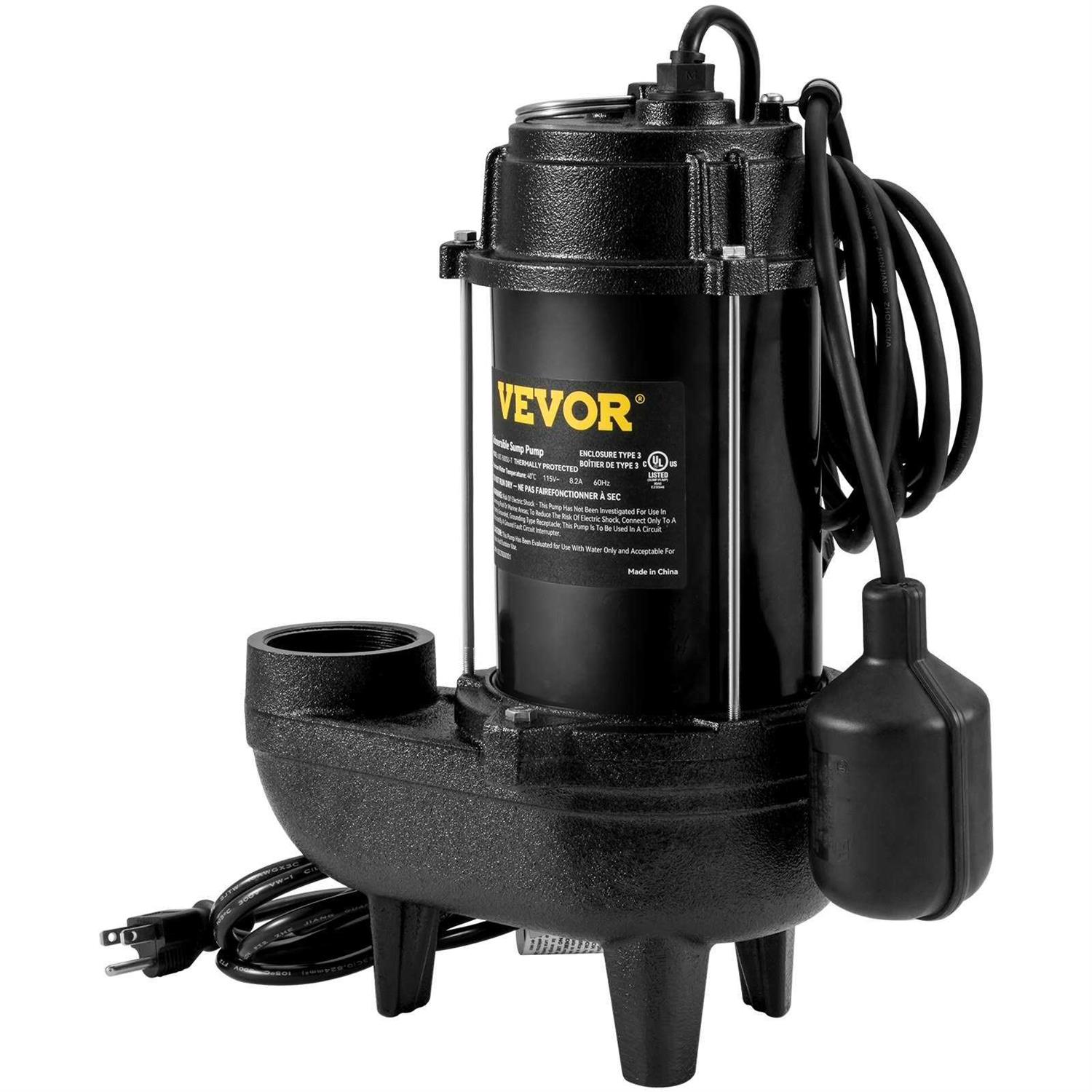 VEVOR Effluent Pump Submersible Sewage Sump Pump Water Pump 3/4 HP 5880GPH Cast Iron with Float Sump Pump Basement - Cheap Fitting