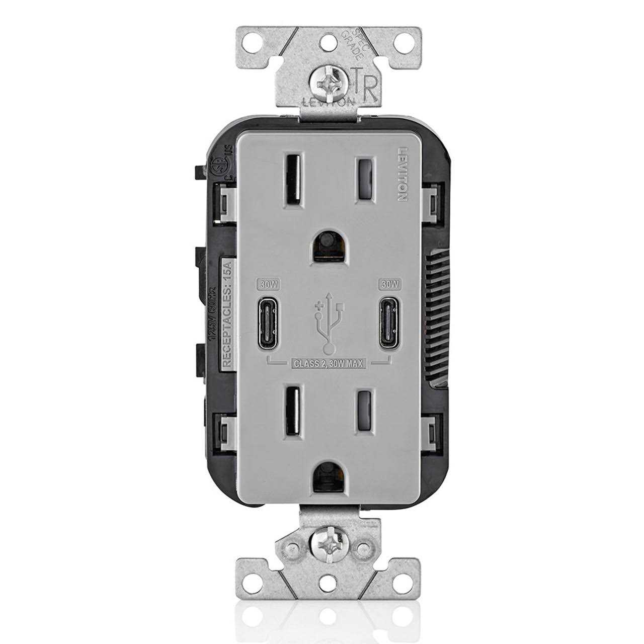 Leviton USB Dual Type-C with Power Delivery In-Wall Charger with 15 - Cheap Fitting