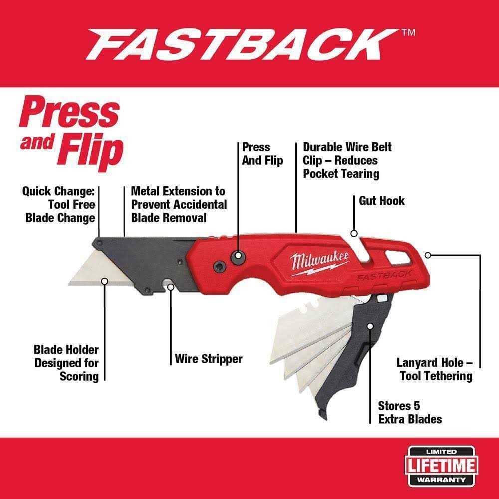 Milwaukee FASTBACK Folding Utility Knife w/ Blade Storage 48-22-1502 - Cheap Fitting