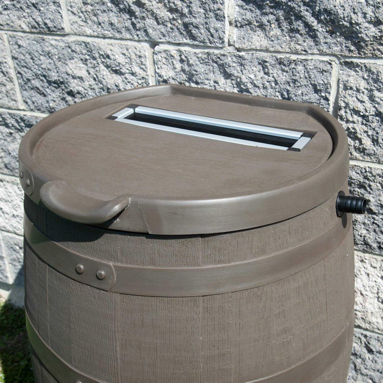 RTS Home Accents Polyethylene 55 Gallon Premium Flat Back Eco Rain Barrel with Removable Lid 551400300A8081 - Cheap Fitting