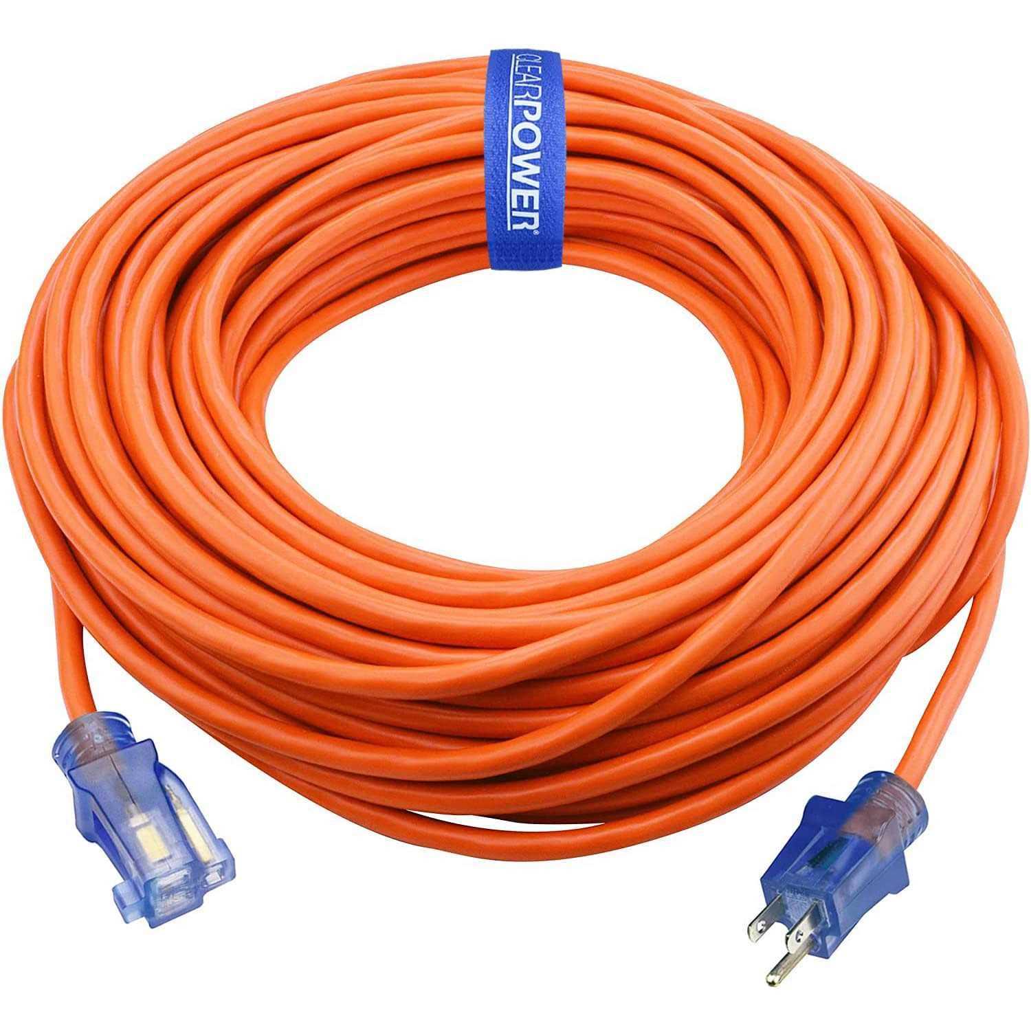 Clear Power 100 ft Indoor/Outdoor Extension Cord Orange Power Indicator Light - Cheap Fitting