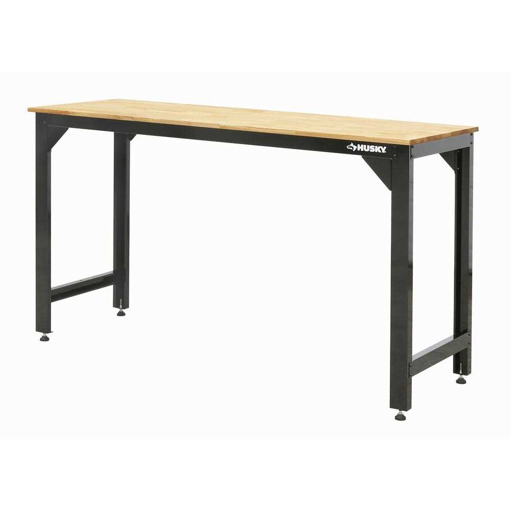 Husky Ready-To-Assemble 6 ft. Solid Wood Top Workbench in Black - Cheap Fitting