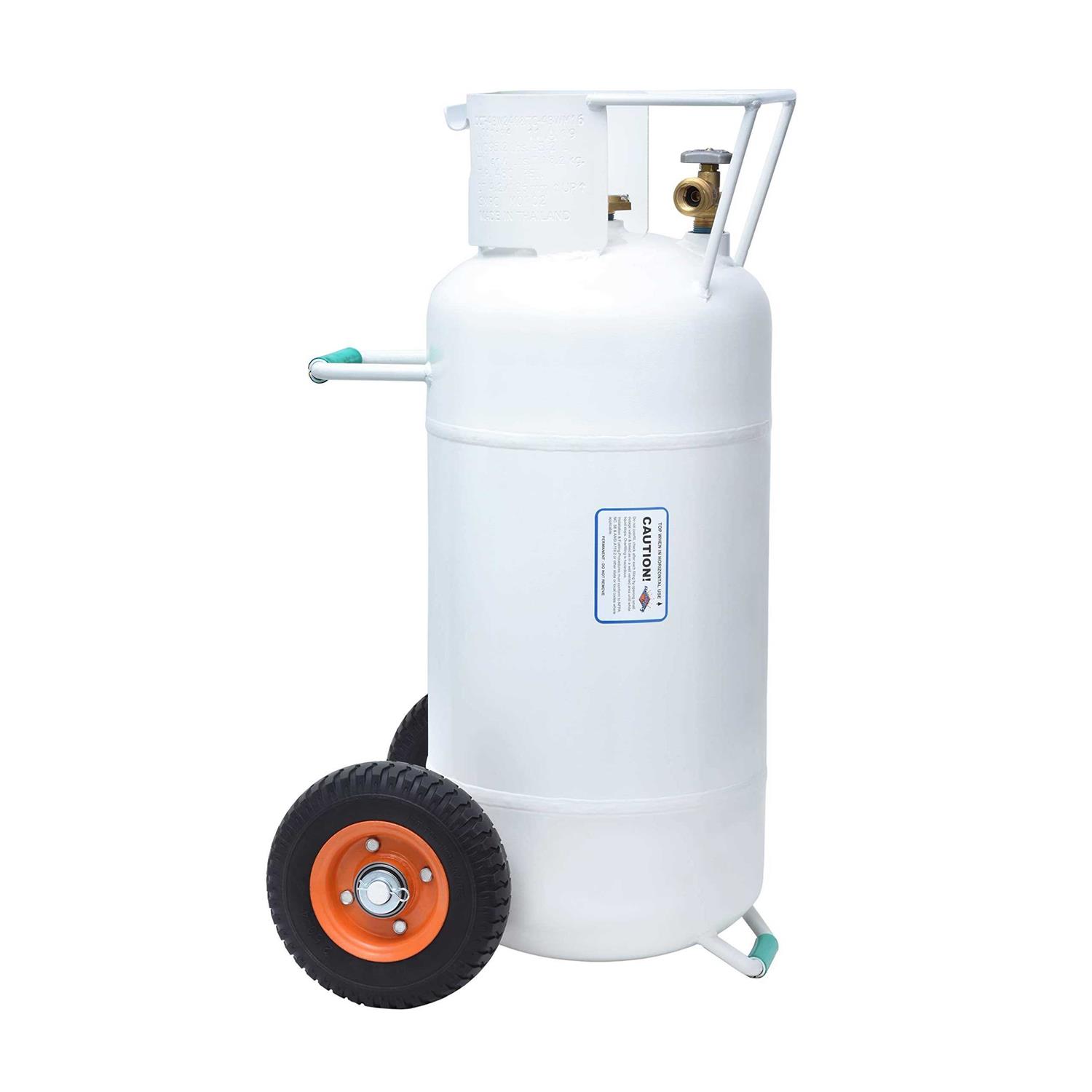 Flame King 40lb Horizontal & Vertical HOG Propane Tank Cylinder with Wheels - Cheap Fitting