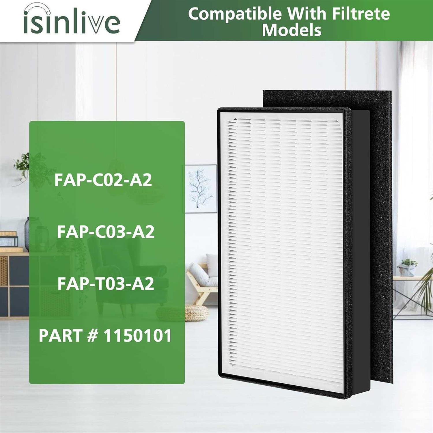 isinlive 2 Pack A2 H13 HEPA Replacement Filter Compatible with 3M Filtrete Room Air Purifier Models FAP-C02-A2 - Cheap Fitting