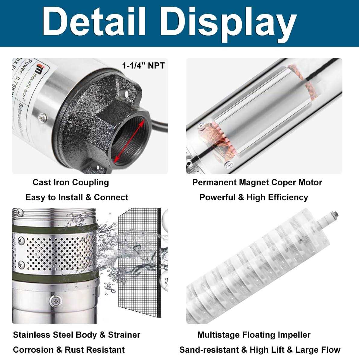 Deep Well Submersible Pump,1 hp 115V 60 Hz 33 GPM - Cheap Fitting