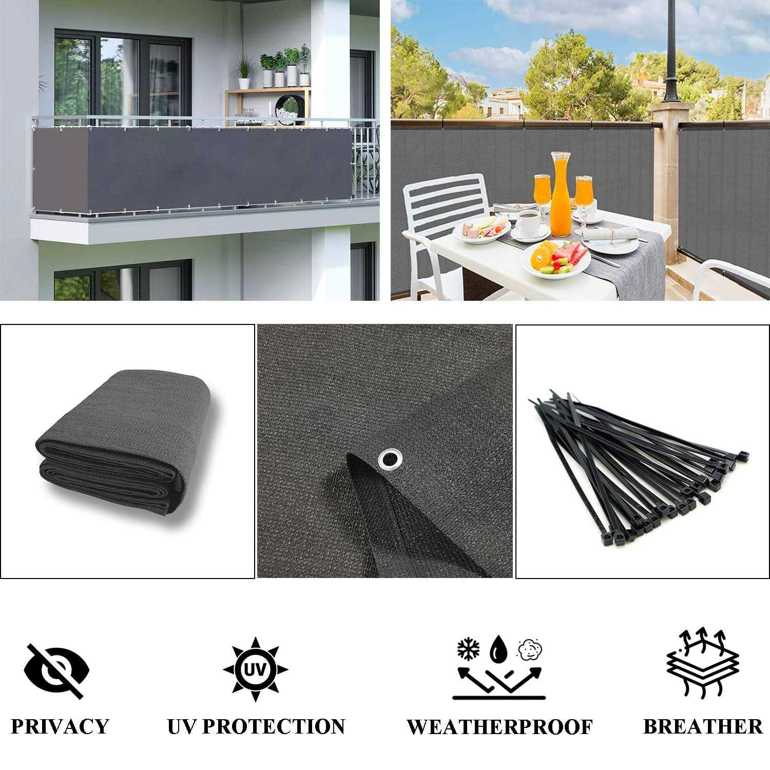 LOVE STORY 3′ x 10′ Charcoal Balcony Privacy Screen Fence Cover UV Protection Weather-Resistant 3 FT Height Shield for Deck - Cheap Fitting