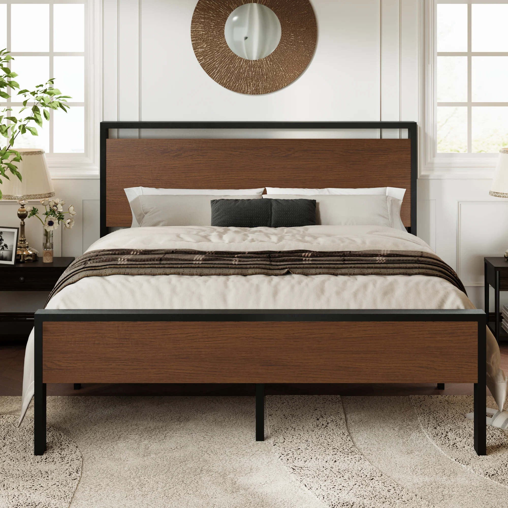 Allewie Sanders Queen Size Metal Platform Bed Frame with Wood Headboard and Footboard & Metal Slat - Cheap Fitting