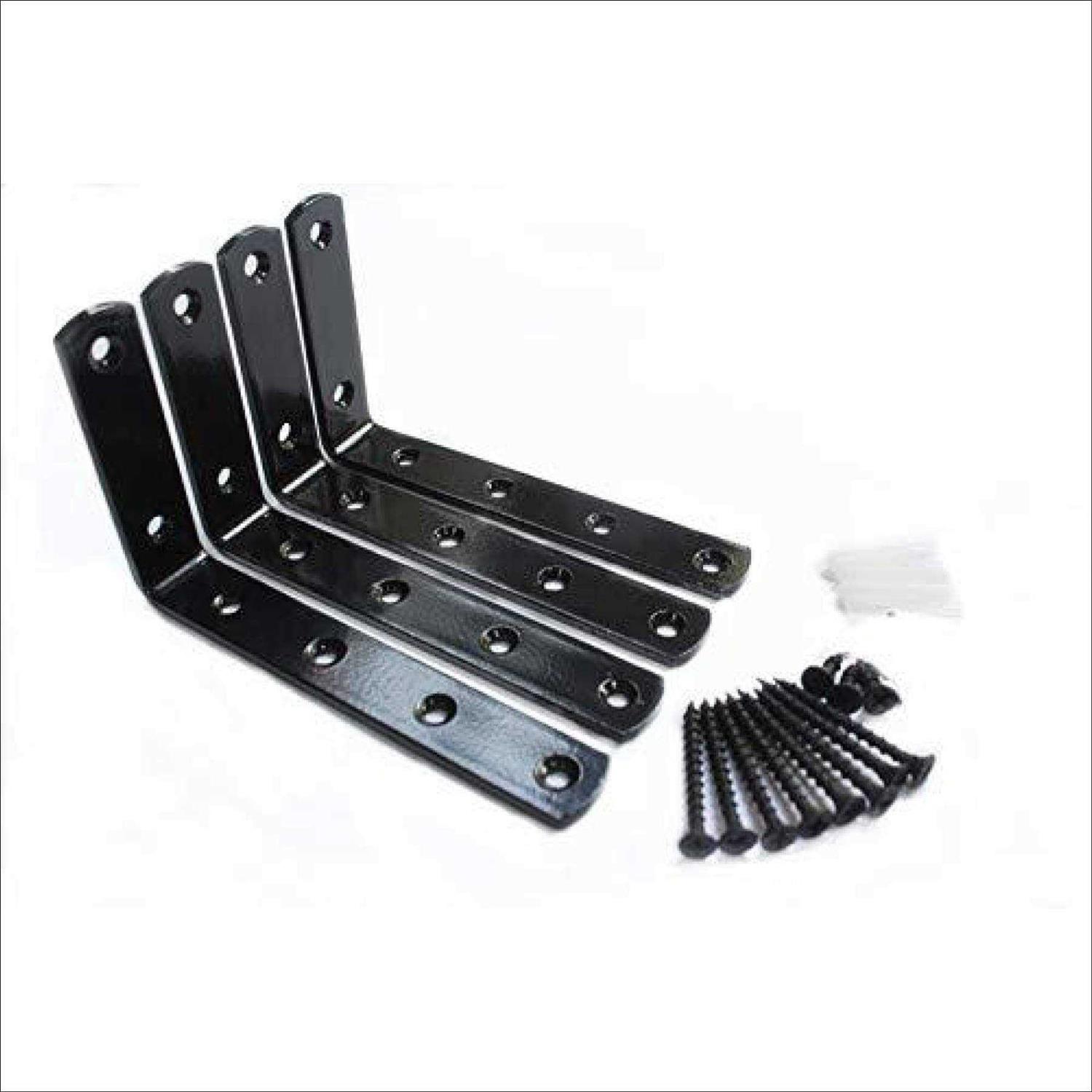 MHMYDZ 4 Pcs Black Steel Heavy DutyL Corner Brace Joint Angle Bracket Shelf Bracket Wall Hanging with Screws 125mmX75mm/5 InchX3 Inch Decorative - Cheap Fitting