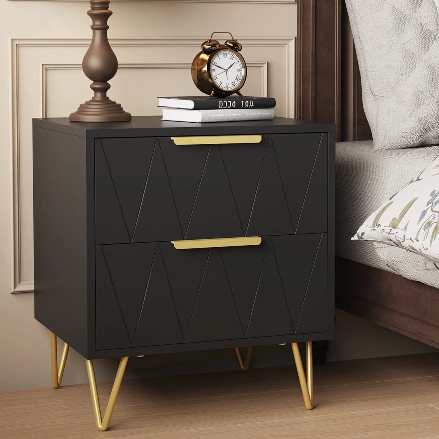 Behost Black Nightstand for Bedroom Living Room,Modern 2 Drawer Nightstand Bedside Table with Storage - Cheap Fitting