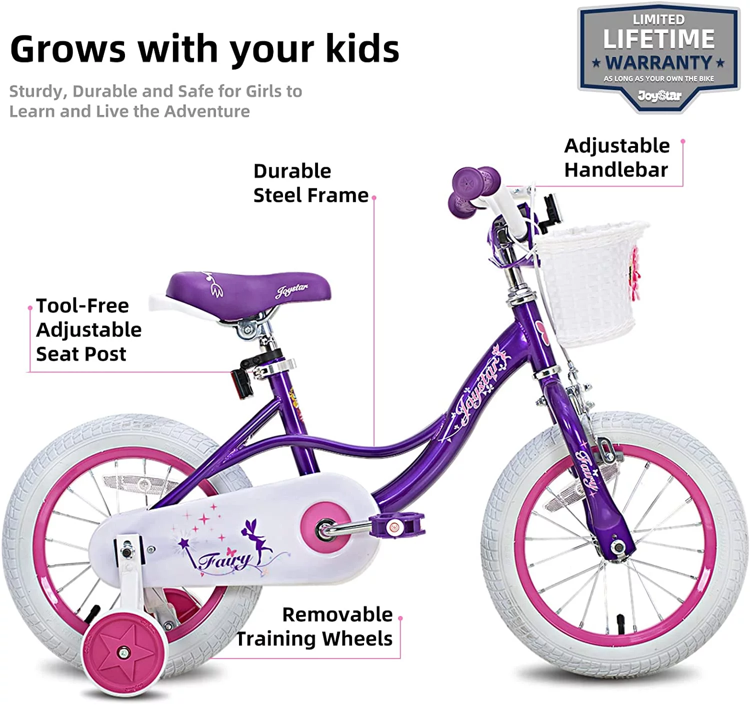 JOYSTAR Fairy Girls Bike for Toddlers and Kids Ages 5-9 Years Old Kids, 18 inch Wheels .Training Wheels Included,Pink - Cheap Fitting