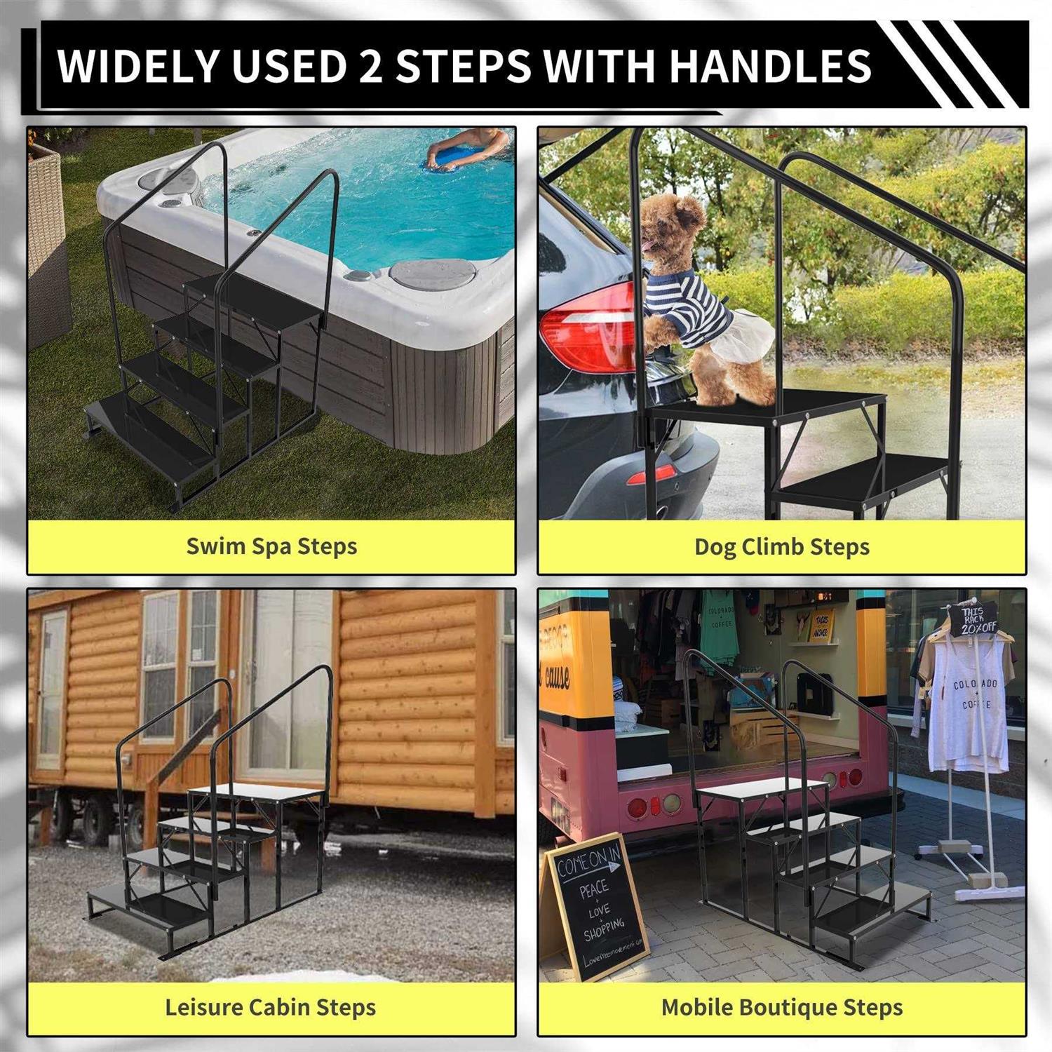 Updated Hot tub Steps & RV Steps with Two handrails 4 Steps Mobile Home Stairs Steps Outdoor - Cheap Fitting