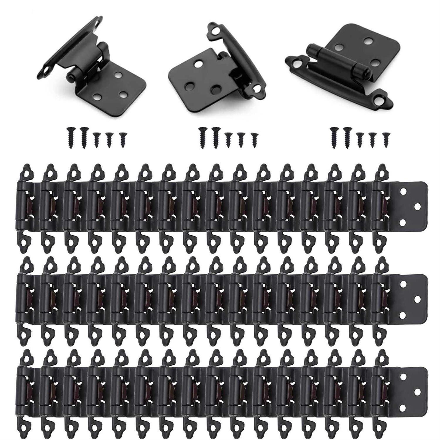 50 Pcs Matte Black Overlay Cabinet Door Hinges 1/2 Overlay Self Closing Hinges Hardware for Kitchen,Cabinets,Cupboard,Furniture Doors,25 Pairs - Cheap Fitting