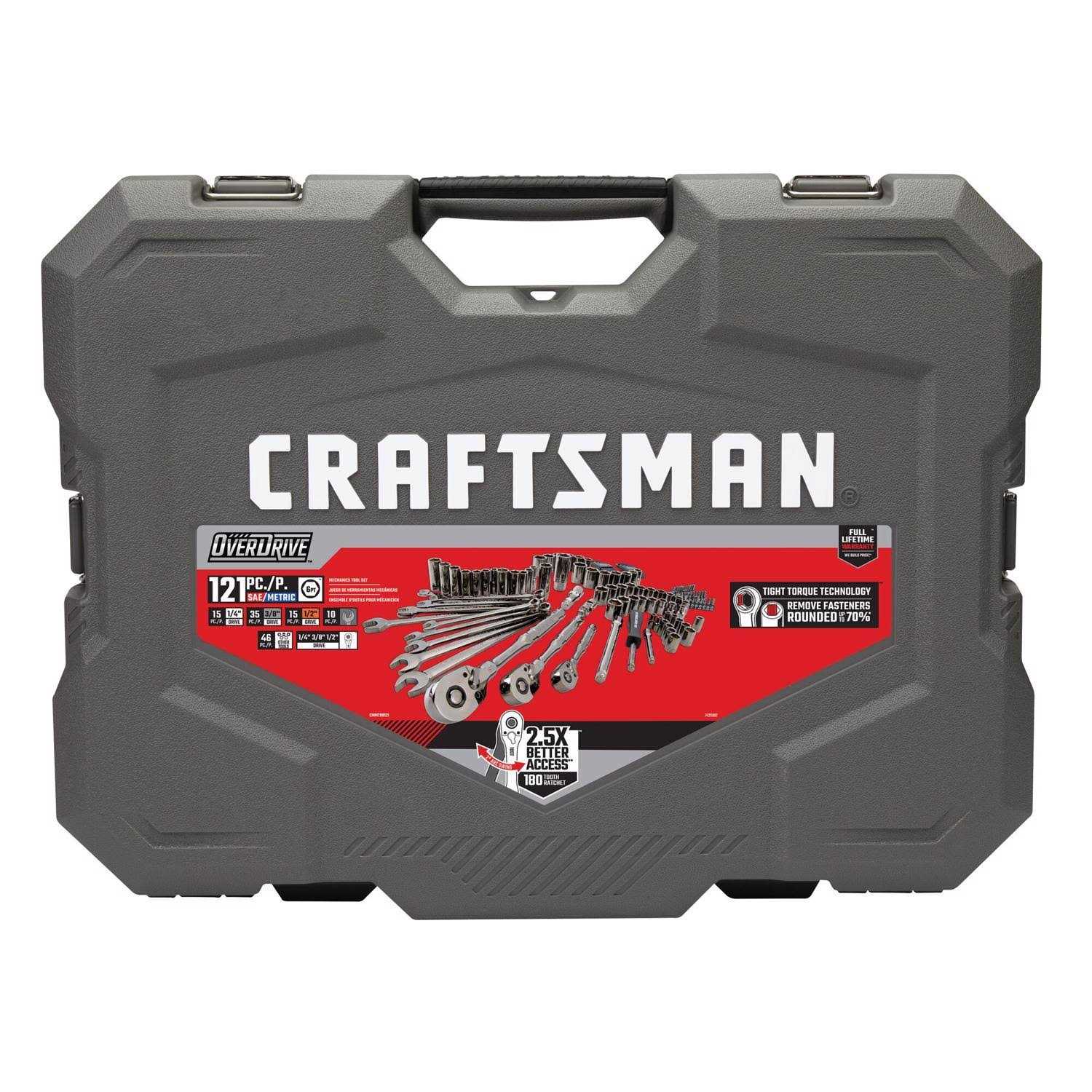 Craftsman Overdrive 121-Piece Standard (SAE) and Metric Gunmetal Chrome Mechanics Tool Set with Hard Case | CMMT99121L - Cheap Fitting