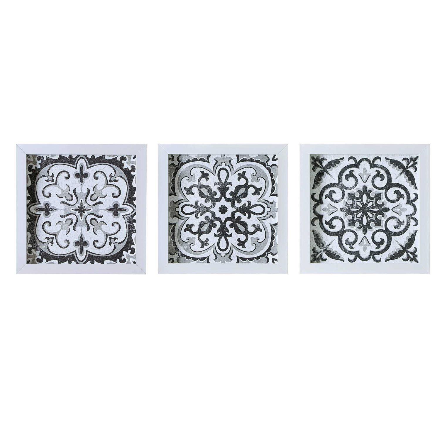 Madison Park Distressed Black and White Medallion Tile 3-Piece Wall Decor Set - Cheap Fitting