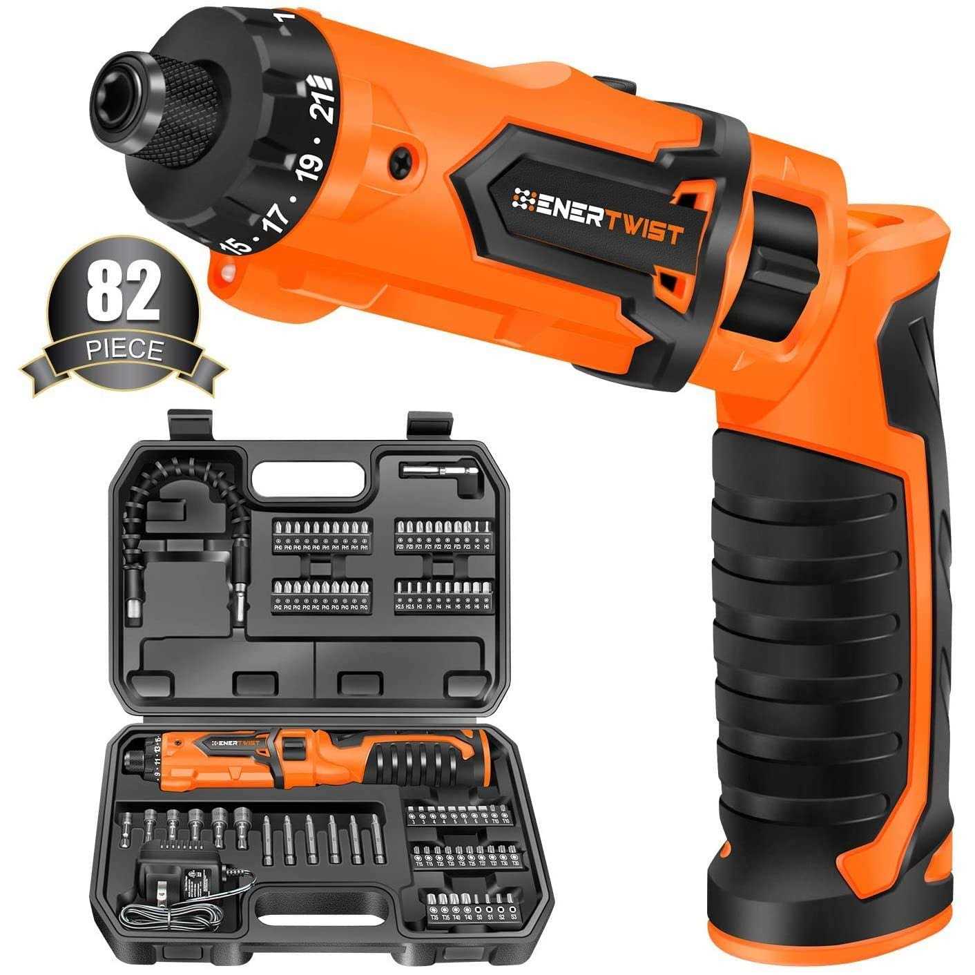 Enertwist Cordless Screwdriver, 8V Max 10Nm Electric Screwdriver Rechargeable Set with 82 Accessory Kit and Charger in Carrying Case - Cheap Fitting