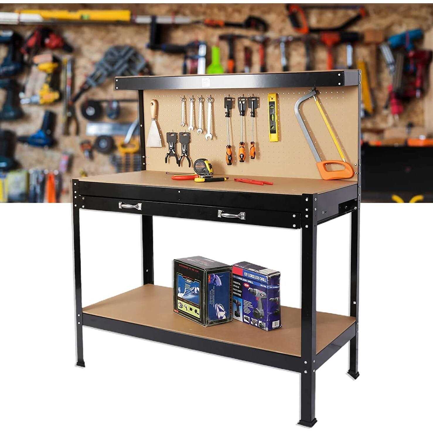 Steel Tool Storage Workbench Hardwood Tools Table Workstation with Drawer - Cheap Fitting