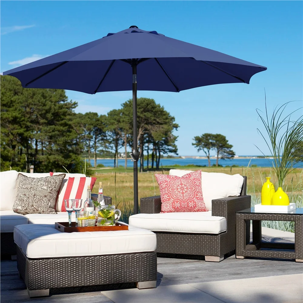 Alden Design 9FT Patio Umbrella 8 Ribs with Push Button Tilt and Crank, Navy Blue - Cheap Fitting