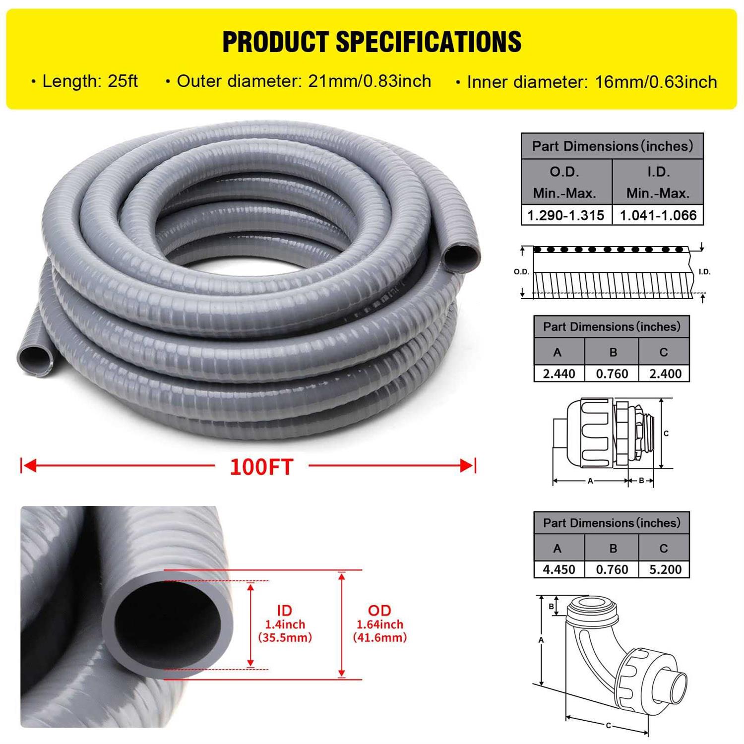 DWALE Liquid-Tight Conduit and Connector Kit,Flexible Non Metallic Liquid Tight Electrical Conduit Electrical Conduit Kit,with4 - Cheap Fitting
