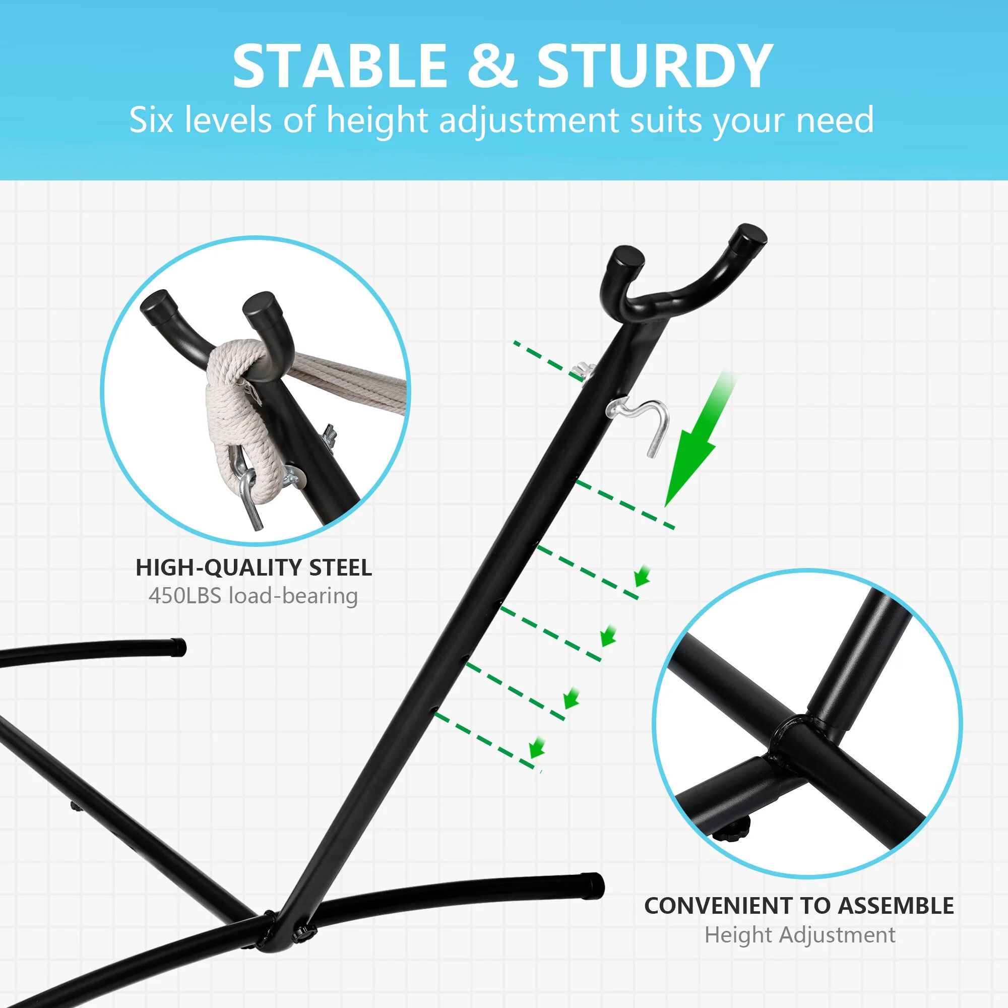 ZenSports 450lbs Portable 9FT Brazilian Double Hammock Stand for 2-Person W/Carry Bag, Tan Stripes - Cheap Fitting