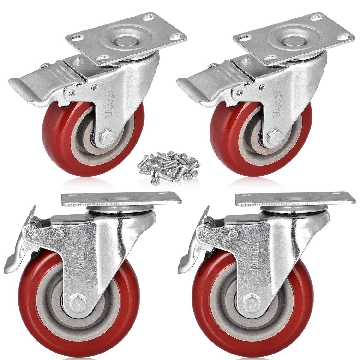 Moogiitools 3 inch Heavy Duty Casters Load 1500lbs,Lockable Bearing Caster Wheels with Brakes,Swivel Casters for Furniture and Workbench,Set of 4 - Cheap Fitting