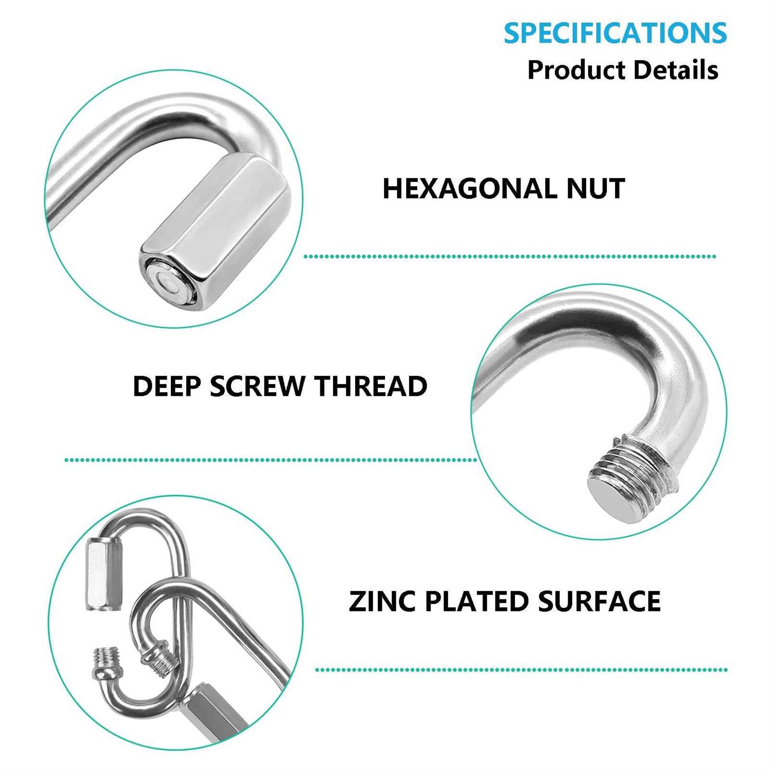 Quick Links Chain Heavy Duty Carabiner Clips Galvanized Thread Quick Link Hardware for Safety Chain Swing Gym - Cheap Fitting