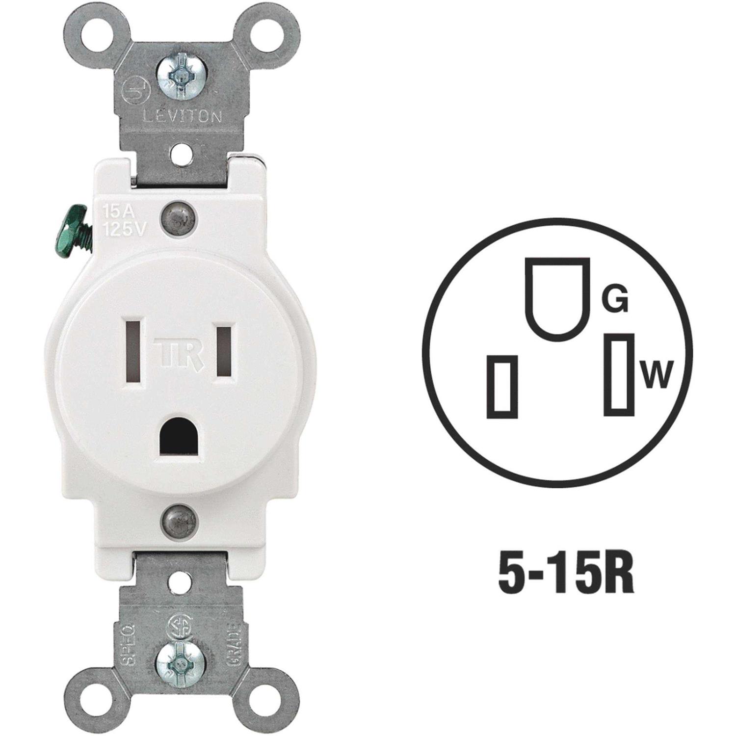Leviton Commercial Grade Tamper Resistant Single Outlet White - Cheap Fitting