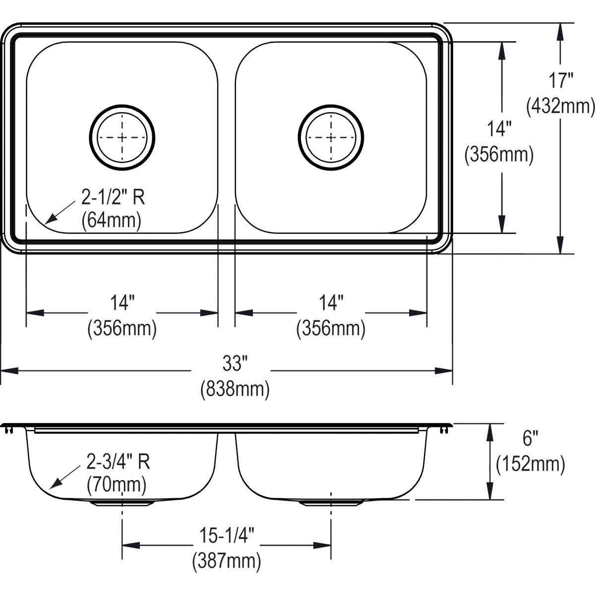Elkay D23317 Dayton Stainless Steel Double Bowl Top Mount Sink - Cheap Fitting