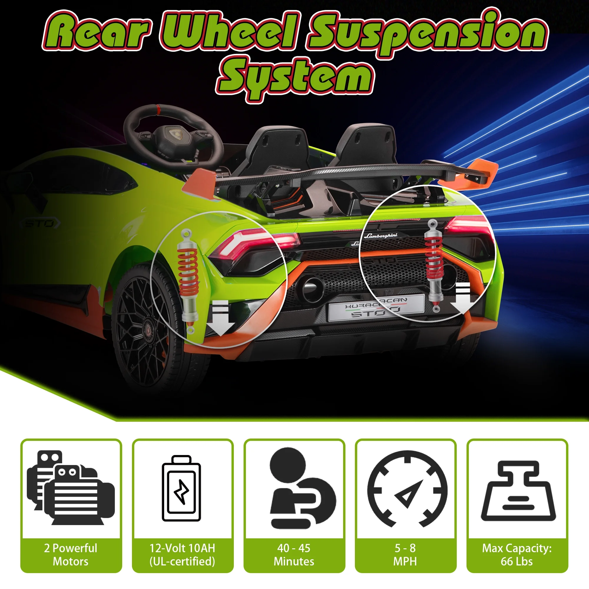 TOBBI 24V Lamborghini STO Licensed Kids Ride on Drift Car Gray Electric Car W/Remote Control LED Lights, up to 10 mph - Cheap Fitting