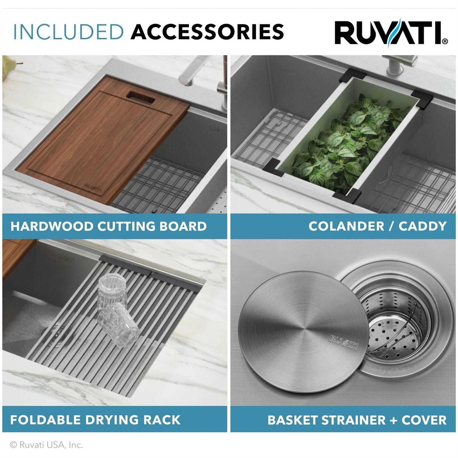 Ruvati 25 x 22 inch Workstation Drop-in Tight Radius Topmount 16 Gauge Stainless Steel Ledge Kitchen Sink Single Bowl RVH8023 - Cheap Fitting
