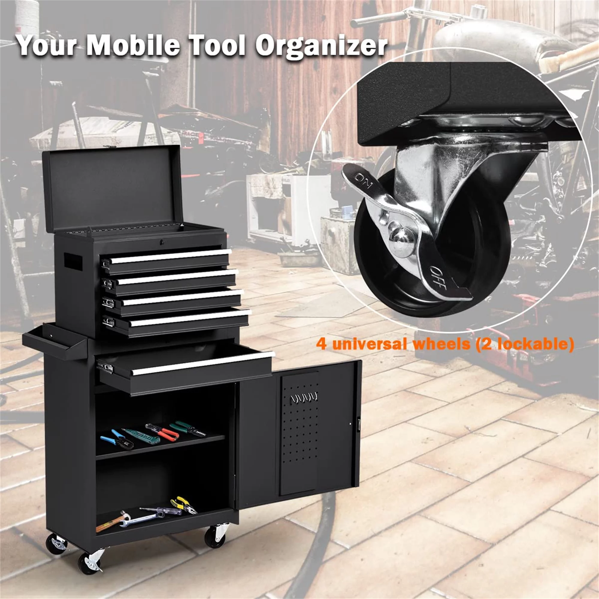 Aukfa Tool Chest, 2 in 1 Steel Rolling Tool Box & Cabinet On Wheels for Garage, 8-Drawer, Blue - Cheap Fitting