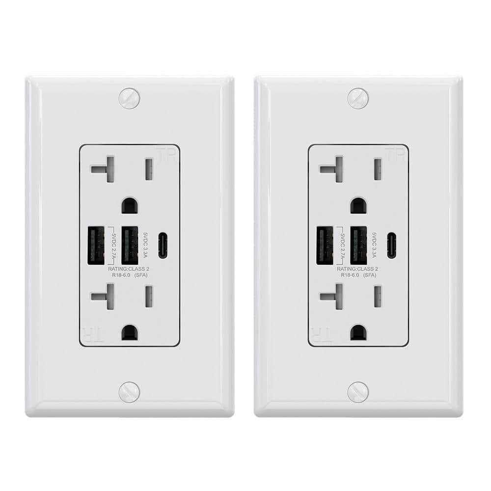 ELEGRP 30-Watt 20 Amp 3-Port Type C and Dual Type A USB Duplex USB Wall Outlet - Cheap Fitting