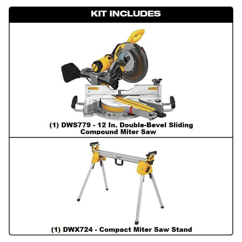 Dewalt DWS779-DWX724 120V 15 Amp Double-Bevel Sliding 12-in Corded Compound Miter Saw with Compact Stand Bundle - Cheap Fitting