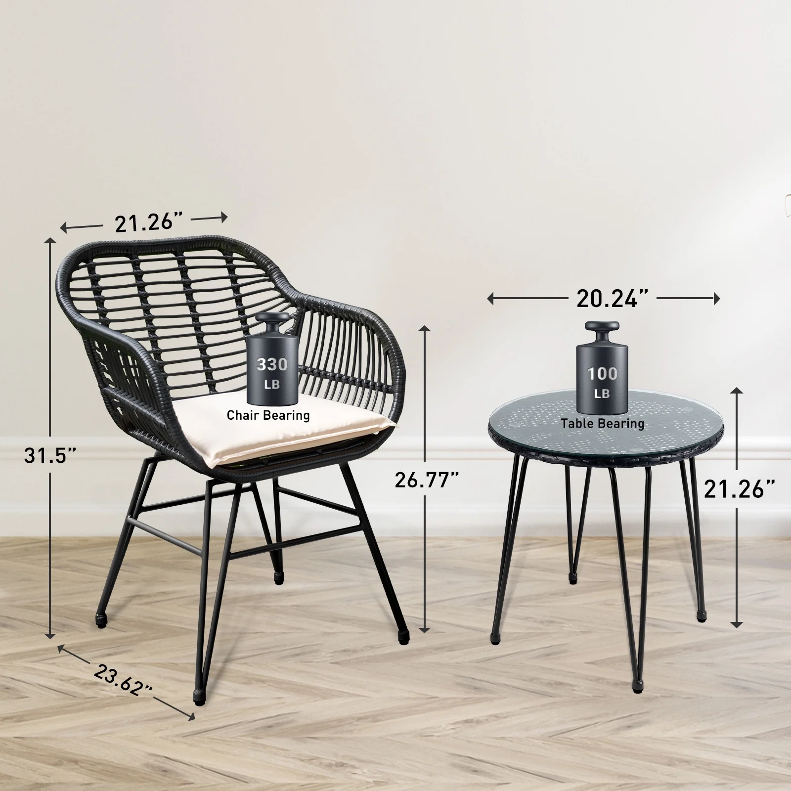 Tappio 3 Piece Outdoor Wicker Furniture Patio Bistro Set, PE Rattan Patio Chairs Set w/Table & Cushions, Modern Outdoor Patio Furniture for Porch Poolside Garden, Black - Cheap Fitting