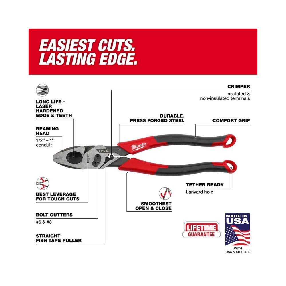 Milwaukee MT550C 9 Lineman’s Comfort Grip Pliers with Crimper and Bolt Cutter - Cheap Fitting