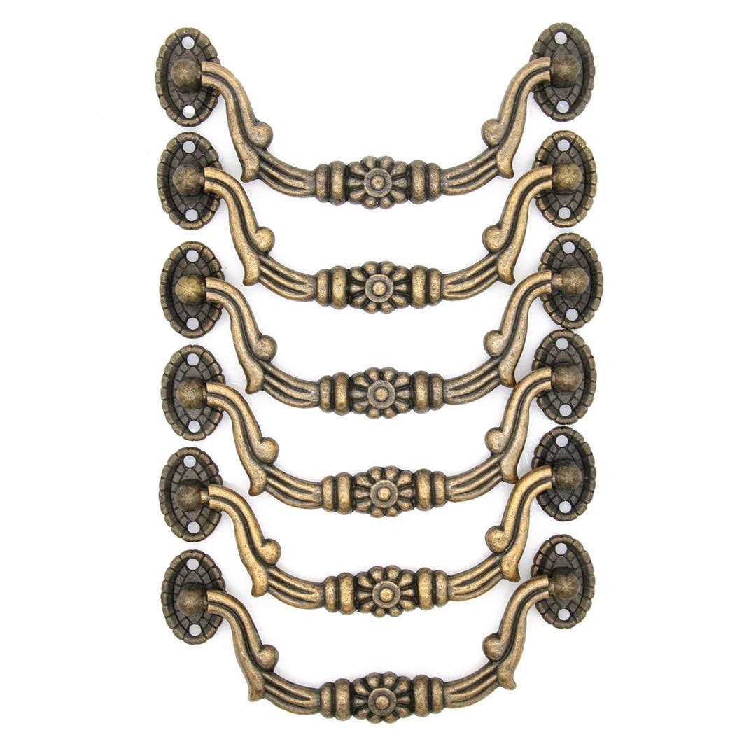 6 PCs Vintage Antique Brass Bail Pull Handle for Dresser, Wooden Drawer, Cabinet Cupboard - Cheap Fitting