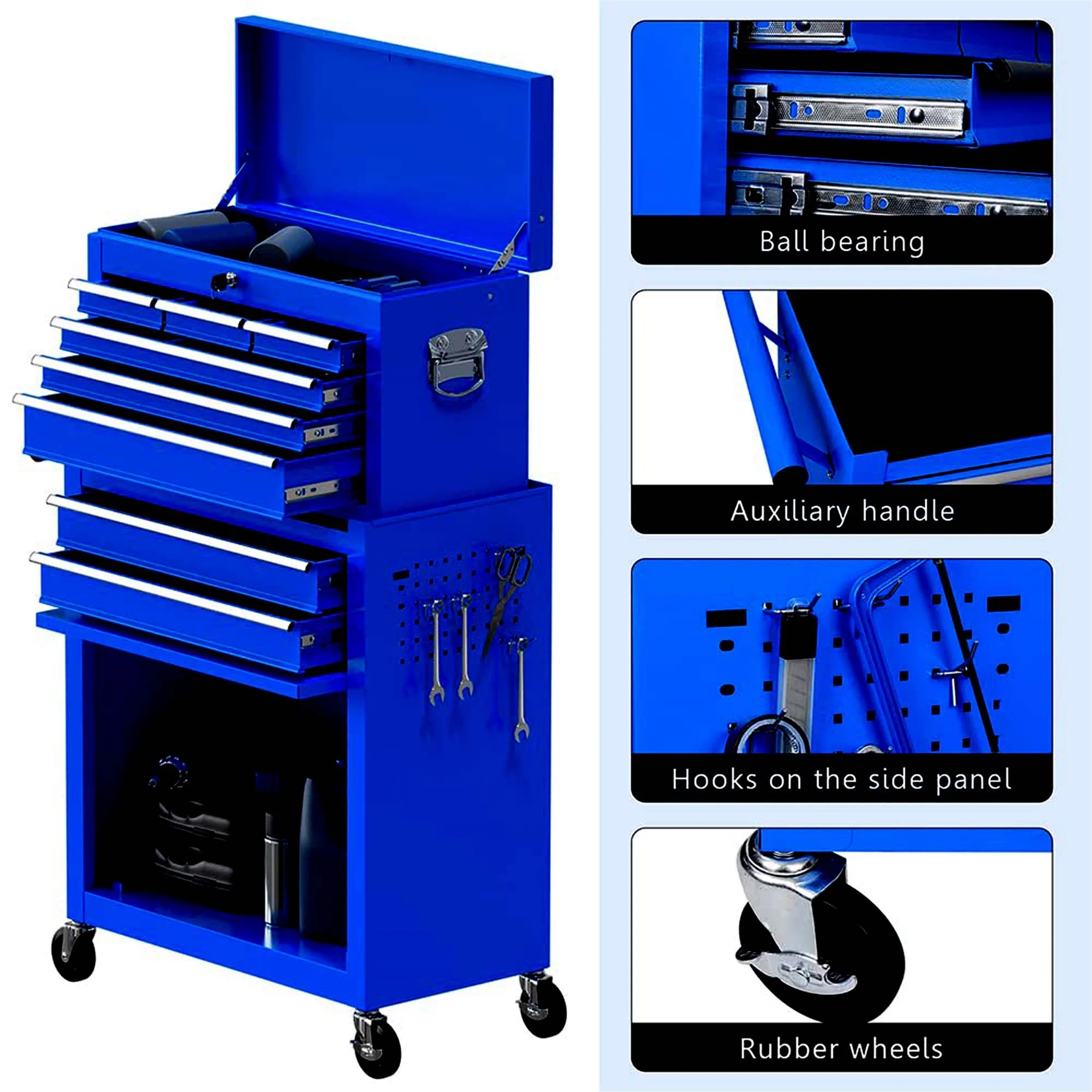 Aukfa Tool Chest, 2 in 1 Steel Rolling Tool Box & Cabinet On Wheels for Garage, 8-Drawer, Blue - Cheap Fitting