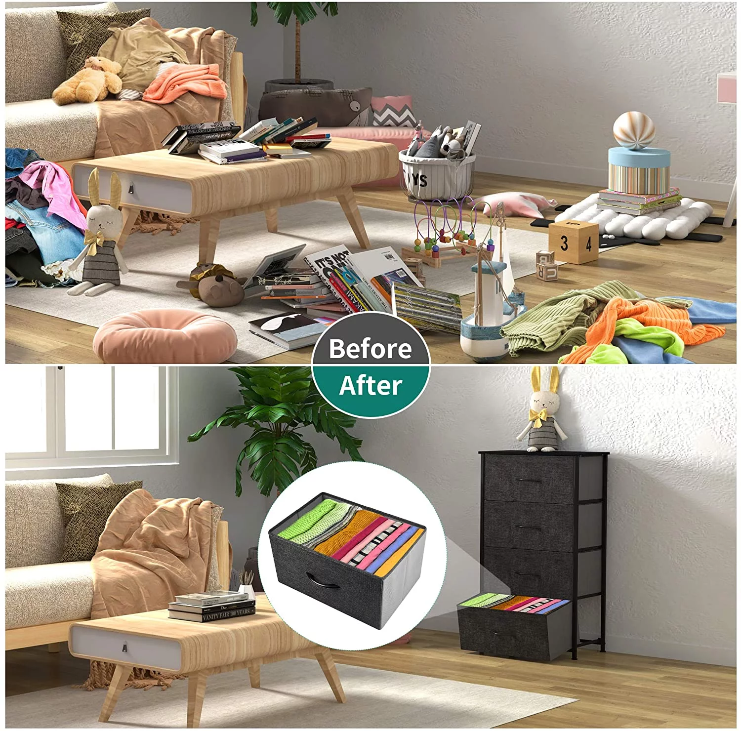 YINTATECH 4 Drawers Dresser Shelf Organizer Bedroom Bedside Storage Tower Black Grey - Cheap Fitting