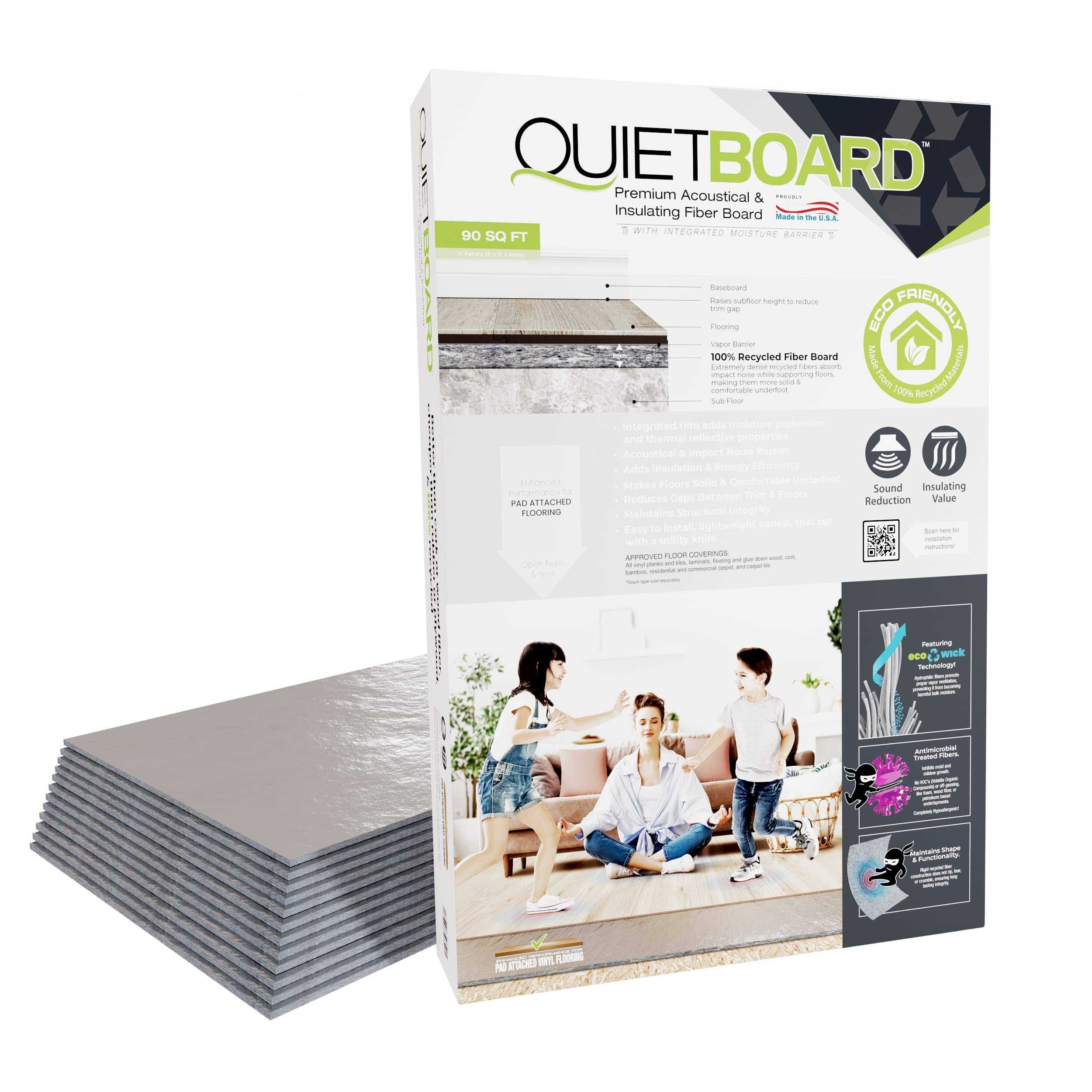 QUIETBOARD 90 sq. ft. 2 ft. x 3 ft. Premium Acoustical and Insulating Fiber Floor Underlayment with Integrated Moisture Barrier - Cheap Fitting