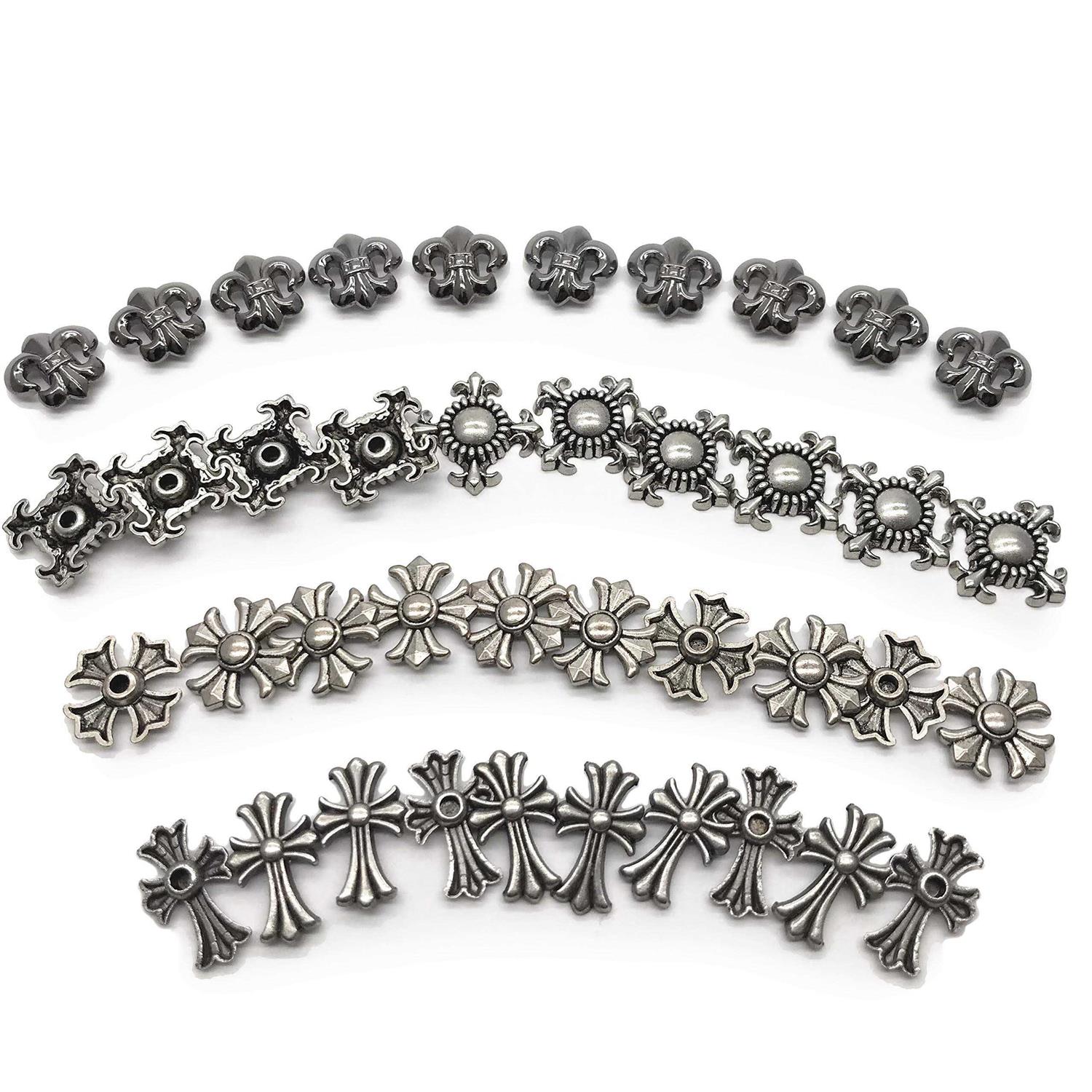 ZLYY 80pcs Cross and Fleur De Lis Jeans Buttons Silver Rivets Studs - Cheap Fitting