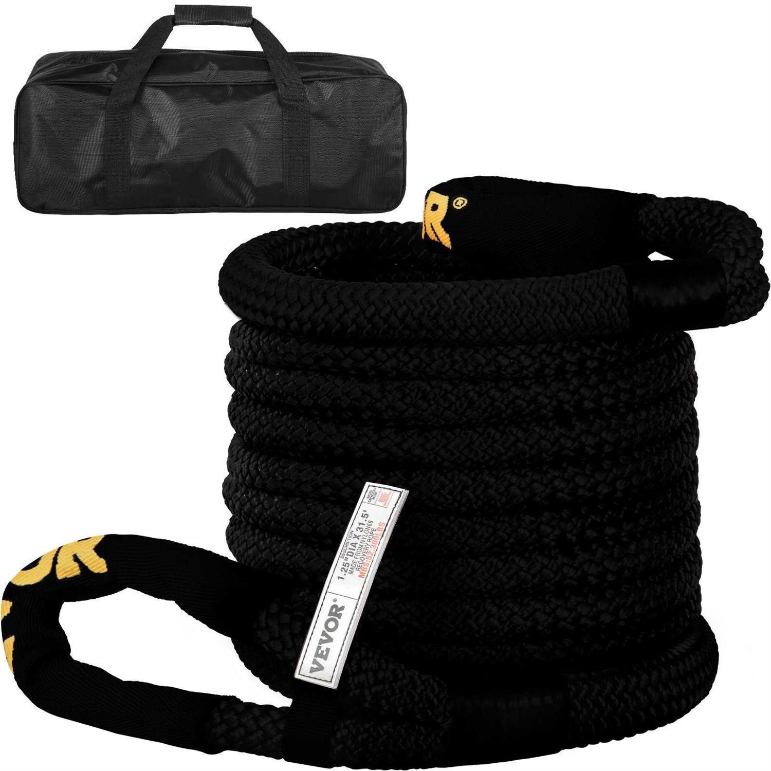 Vevor 31.5′ Recovery Tow Rope Heavy Duty Nylon Double Braided Kinetic Energy Rope w/ Loops and Protective Sleeves - Cheap Fitting
