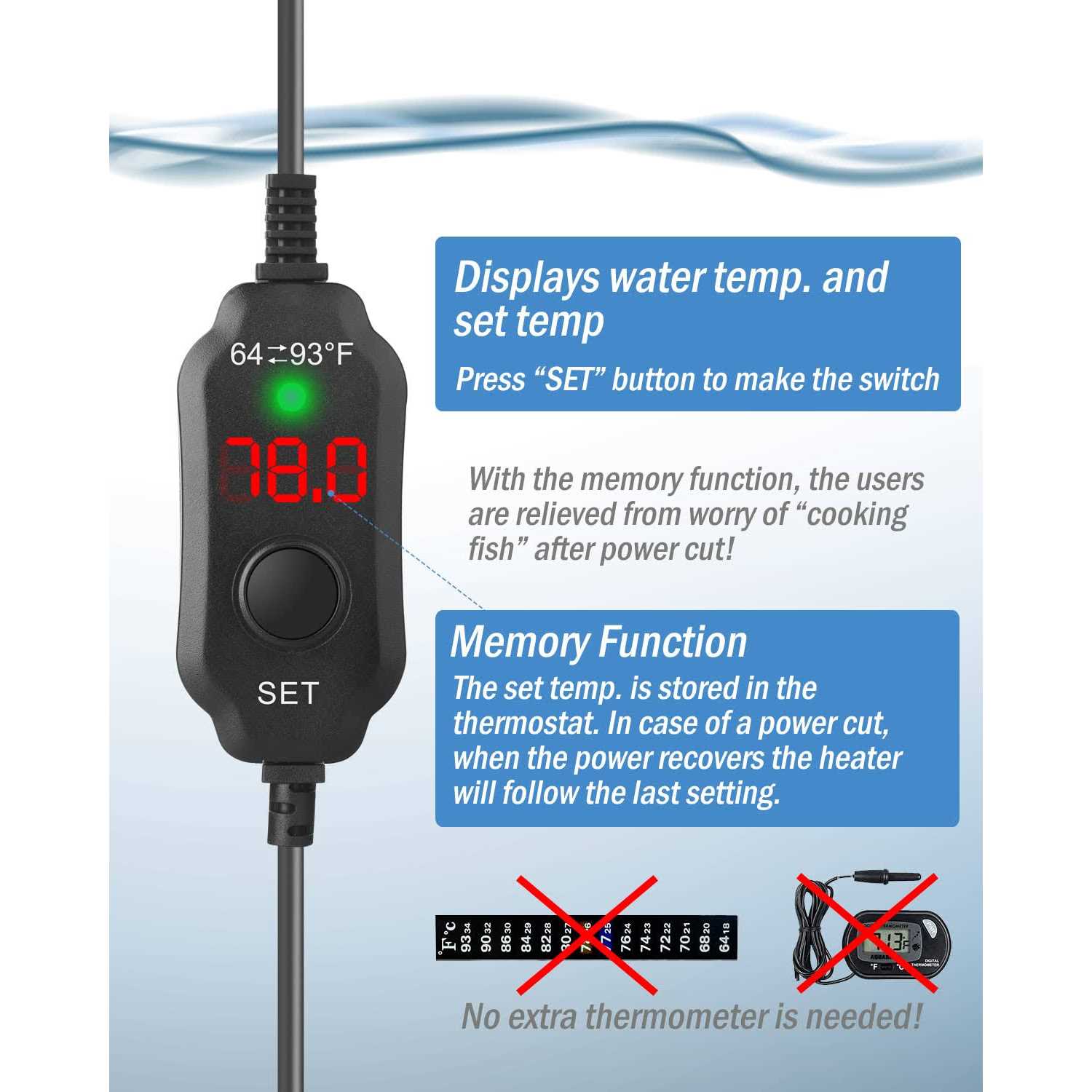 AquaMiracle Adjustable Aquarium Heater Submersible Fish Tank Heater Super Short Aquarium Heater with LED Digital Display Thermostat - Cheap Fitting