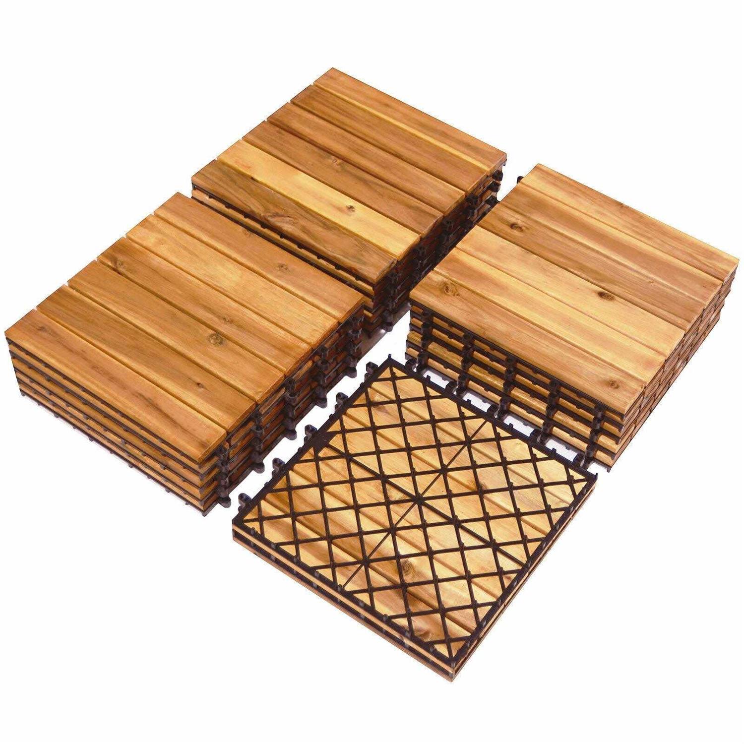 Topbuy Patiojoy 27pcs 12×12 Patio Interlocking Tiles Acacia Slat Wood Garden Outdoor &Indoor - Cheap Fitting