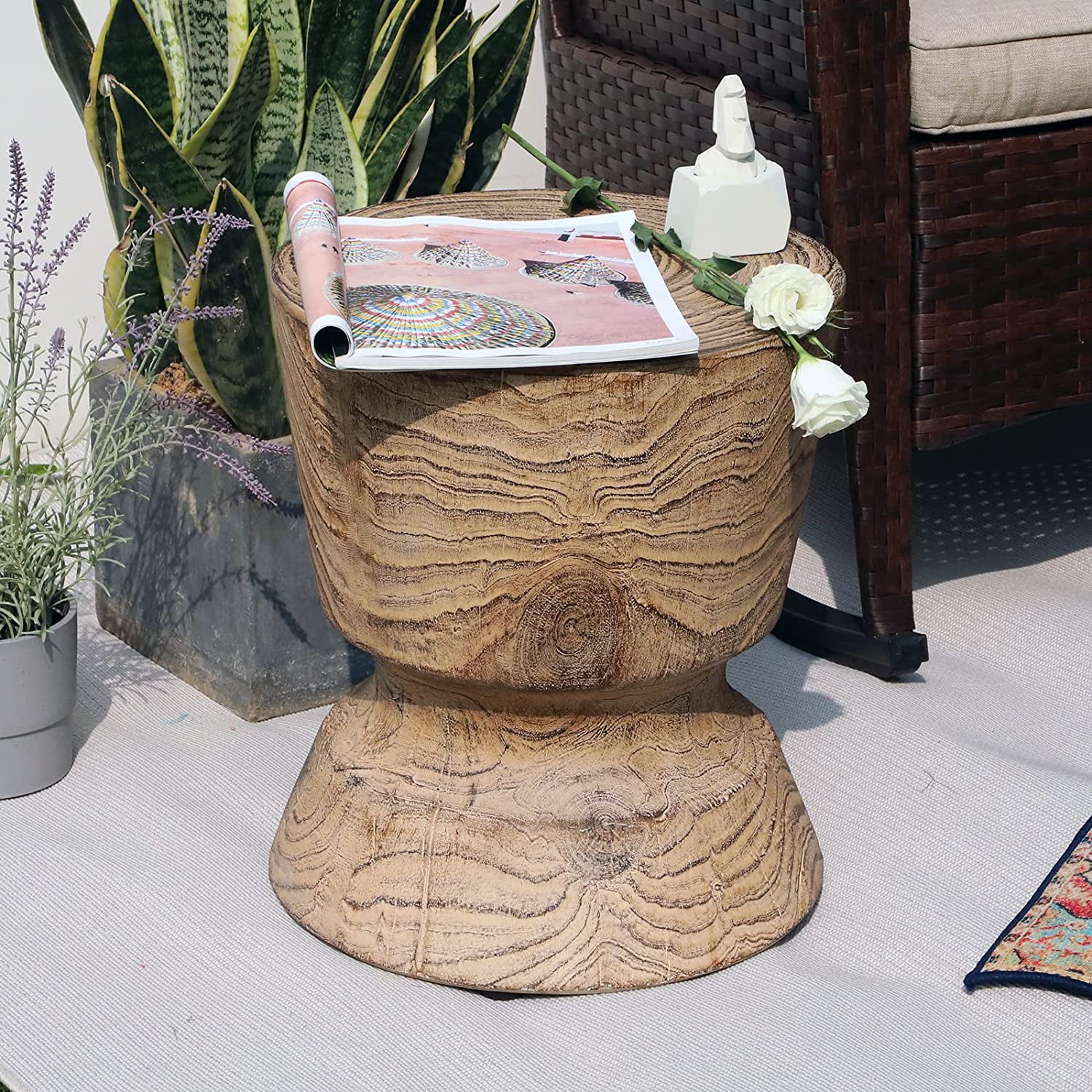 Yangming Outdoor Concrete Side Table, Faux Wood Stump Stool, Wood Patio End Table - Cheap Fitting