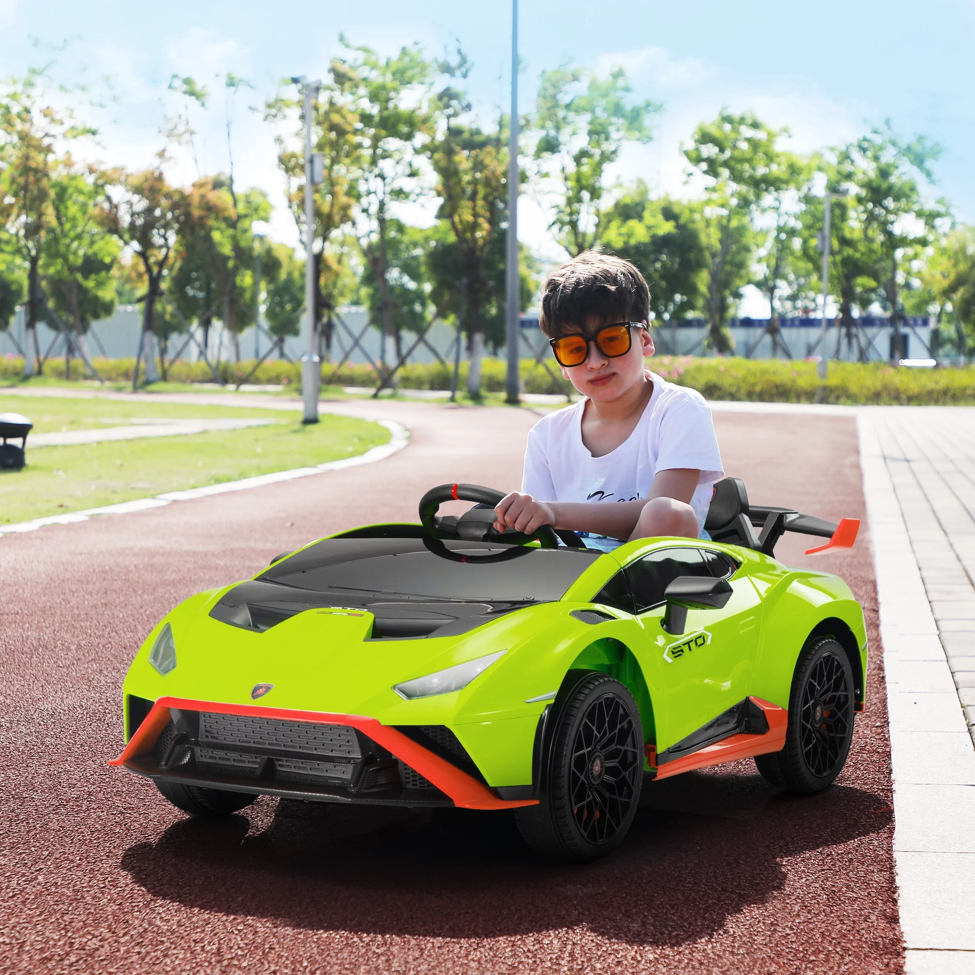 TOBBI 24V Lamborghini STO Licensed Kids Ride on Drift Car Gray Electric Car W/Remote Control LED Lights, up to 10 mph - Cheap Fitting