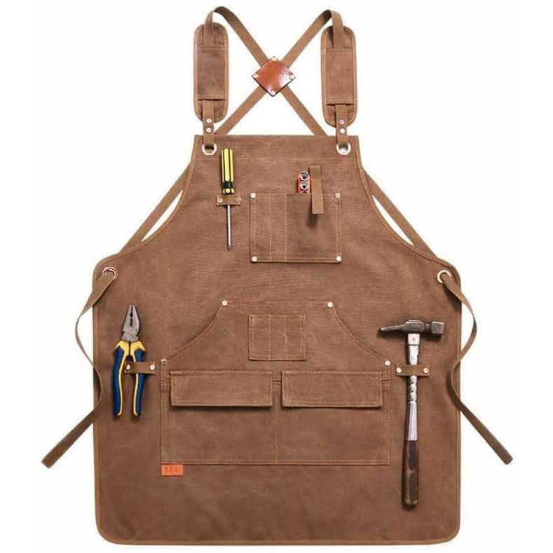Afoxsos Work Apron Grilling Apron w/Pockets Unisex Canvas Adjustable Cross-Back Strap For Carpenter Painting Home BBQ - Cheap Fitting