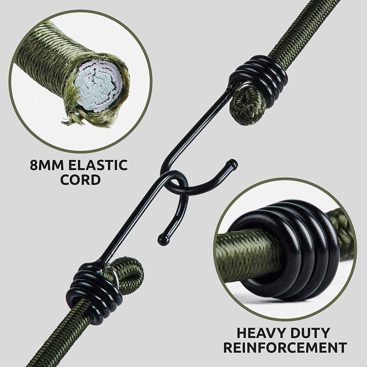 Pluvios Bungee Cords with Hooks Heavy Duty Outdoor 10 Pack – Choice of Sizes - Cheap Fitting