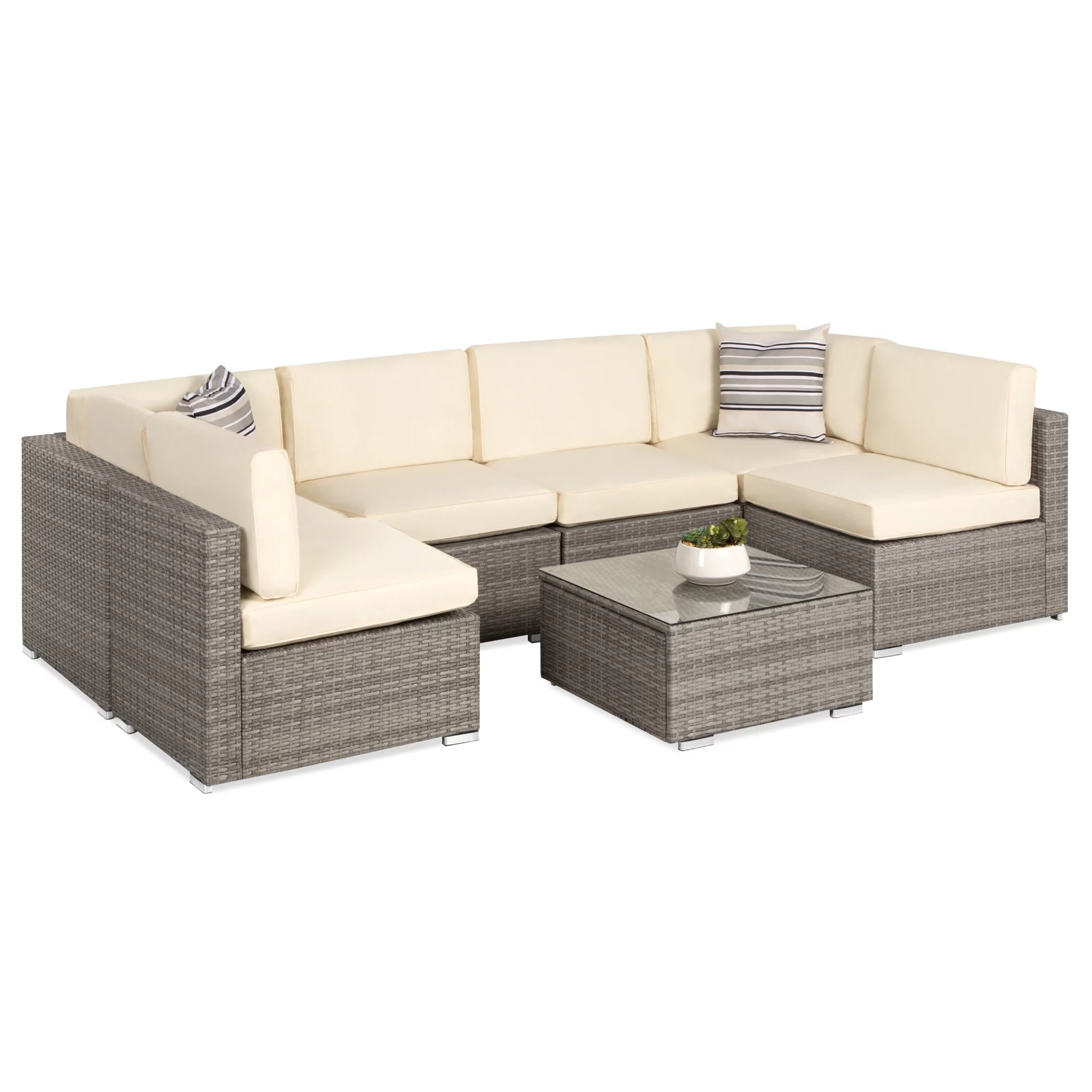 Best Choice Products 7-Piece Outdoor Modular Patio Conversation Furniture, Wicker Sectional Set - Gray/Navy - Cheap Fitting