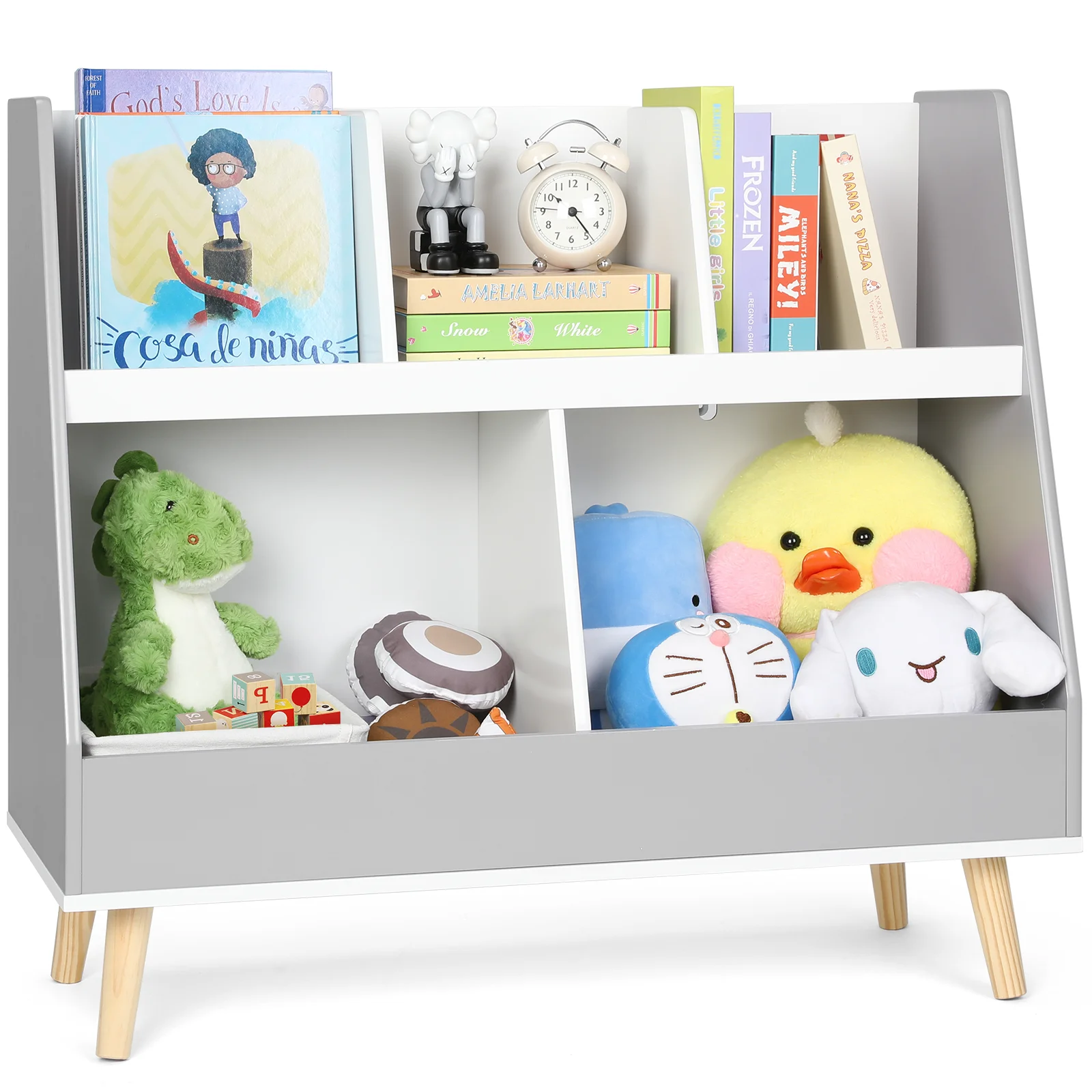 Cowiewie Kid's Bookshelf with 3-Removable Toy Bins, 4-Tier Display Stand, 1 Storage Cabinets with Door, Toy Storage Organizer for Playroom, Kids Room, Bedroom,White - Cheap Fitting