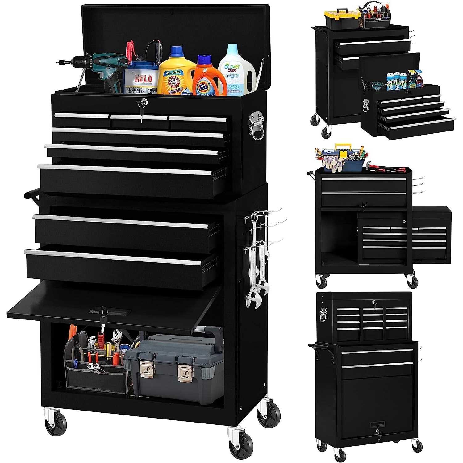 2-in-1 Tool Chest & Cabinet Large Capacity 8-Drawer Rolling Tool Box Organizer with Wheels Lockable - Cheap Fitting